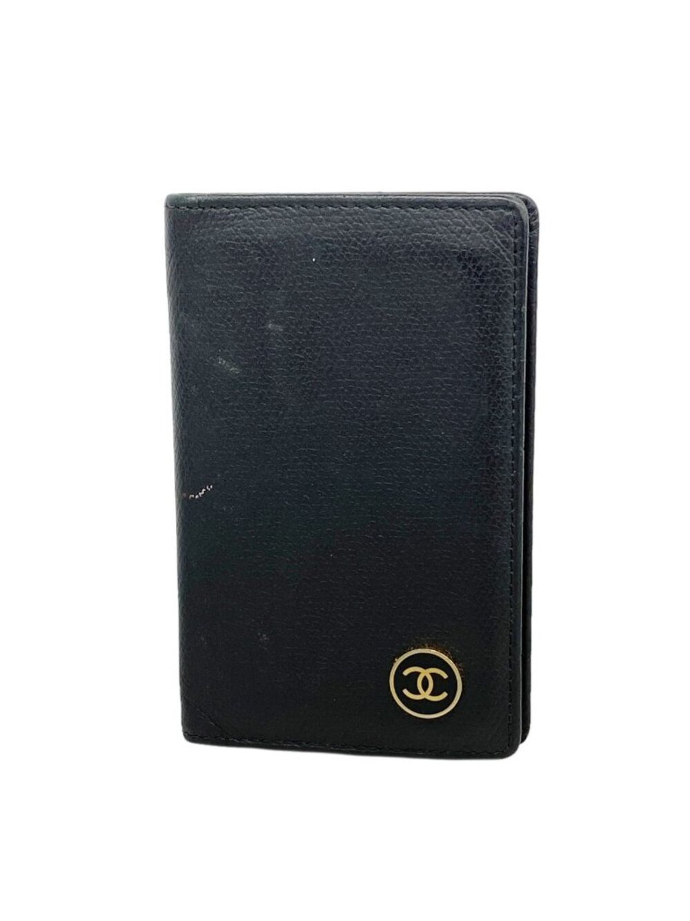 Chanel Card Case Coco Buttons Leather Black Gold